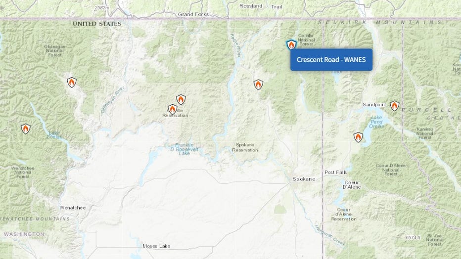 Map of Crescent Road Fire burning in northeast WA The Crescent Road Fire, burning along the Pend Oreille River about seven miles north of Reardan, sparked on Wednesday evening at around 4 p.m. According to officials, the fire has burned 779 acres and is 0% contained. 200 firefighters are currently working on the fire. Crews say the fire was human caused and remains under investigation.