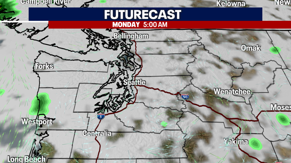 Cloudy skies to start Monday morning around Western Washington. 
