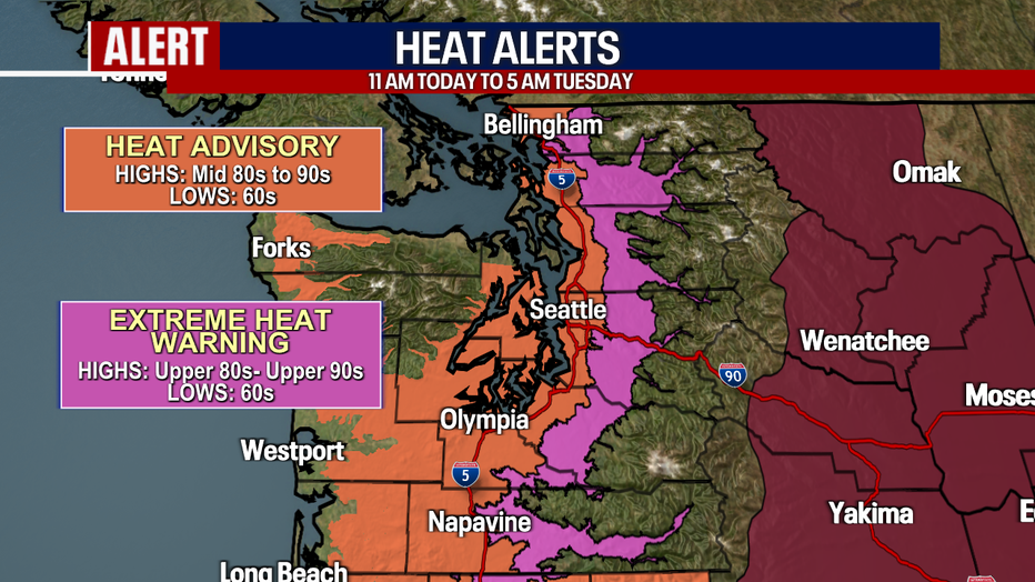 As dry weather continues, several heat alerts are posted for the greater Seattle area for the coming days.
