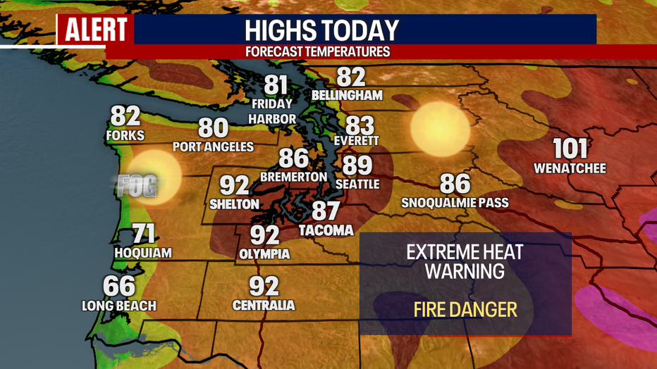 Hot, sunny weather is predicted in Seattle on Monday.