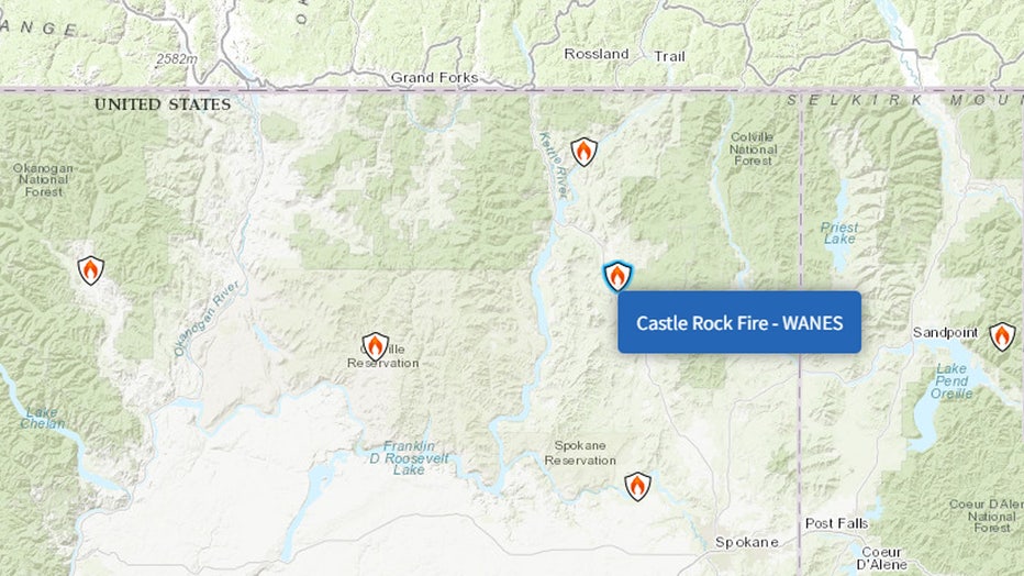 Map showing where the Castle Rock Fire is burning in Washington state.