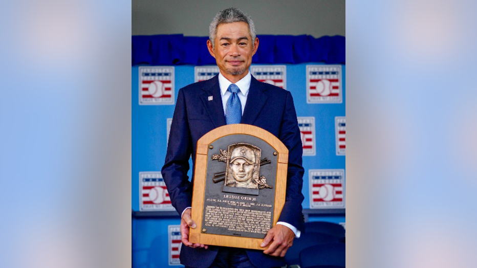 Ichiro with his Hall of Fame plaque