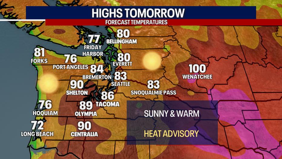 Forecast highs around Western Washington on Sunday.