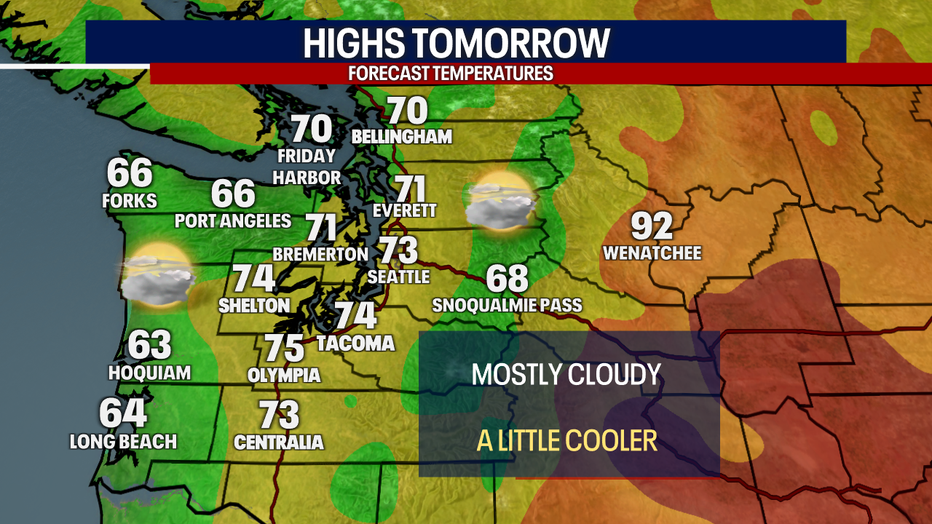 Forecast highs around the region on Sunday.