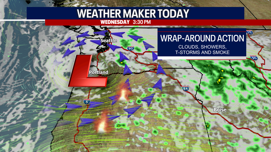 Damp weather and isolated thunderstorms are possible in the greater Seattle area on Wednesday.