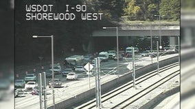 Eastbound I-90 traffic snarled with Seattle-area construction