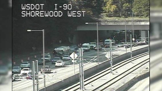 Eastbound I-90 traffic snarled with Seattle-area construction