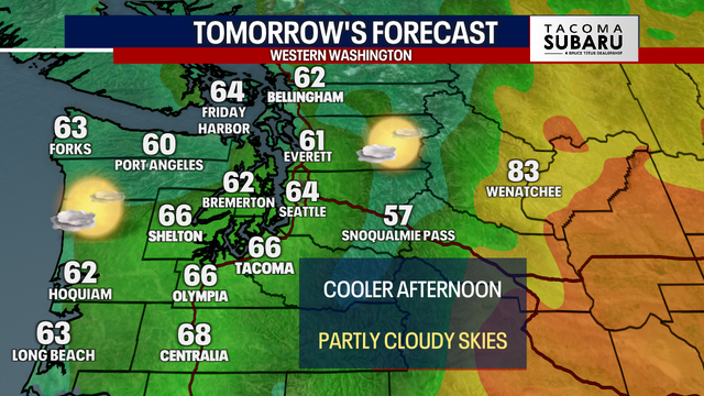 Seattle weather: Cooler Thursday with more clouds, highs in the 60s