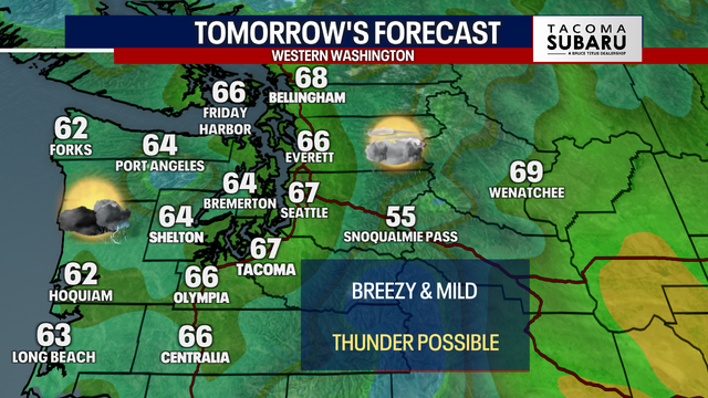 Seattle weather: Wet and breezy Wednesday, chance of storms