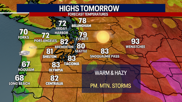 Seattle weather: Warm temperatures and hazy skies to end the week, afternoon storms possible