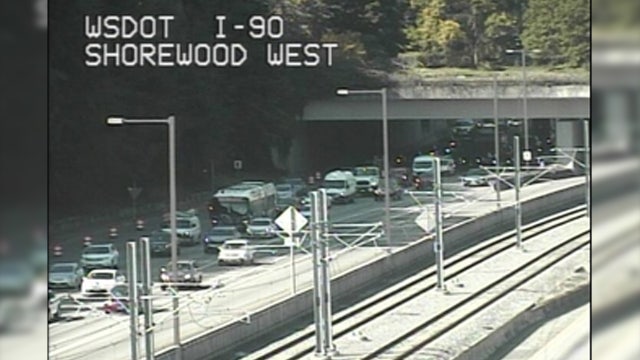 Eastbound I-90 traffic snarled with Seattle-area construction