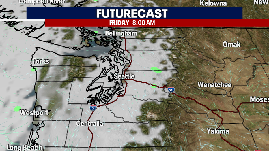 A map showing the marine layer in Western Washington Friday morning.