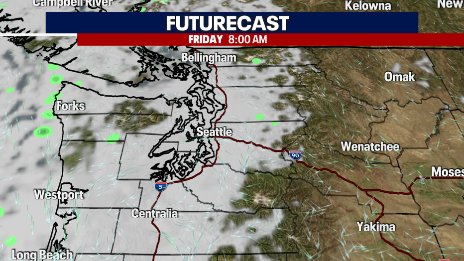 A map showing the forecast cloud cover Friday morning in Western Washington.
