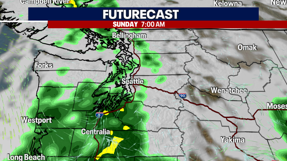 Light rain will arrive Sunday around Western Washington. 