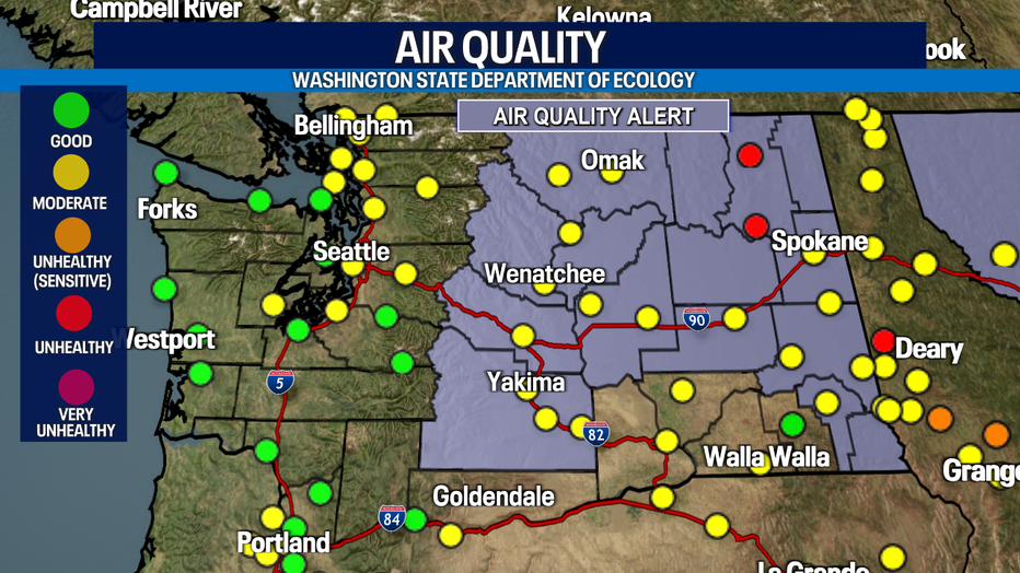 A map showing air quality in Washington State.