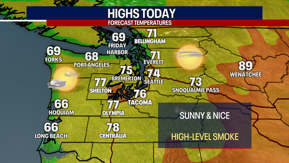 A map showing the forecast for Western Washington on Friday.