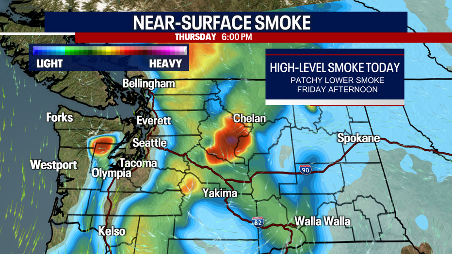 A map showing the near-surface smoke forecast in Western Washington.