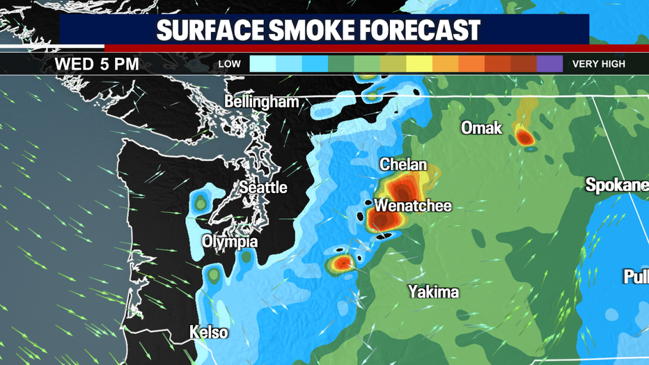 A map showing the surface smoke forecast for Washington.