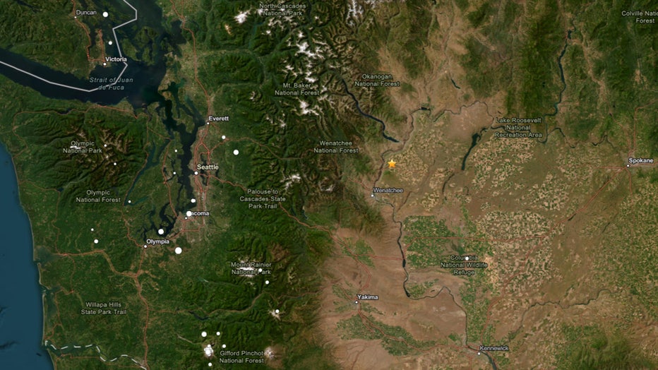 A 2.5-magnitude earthquake struck near Waterville in Central Washington on Tuesday evening. According to the United States Geological Survey (USGS), the quake struck about 2.5 miles northwest of Waterville at a depth of about 1.06 miles at around 7:41 p.m. Waterville, which is south of Lake Chelan and north of Wenatchee, has a population of about 1,171. Twenty-four people have reported feeling the quake. Anyone who felt the shaking is encouraged to report it to the USGS. There were no immediate reports of damage or injuries. While many variables are involved, geologists say damage typically does not occur unless an earthquake's magnitude exceeds 4 or 5.