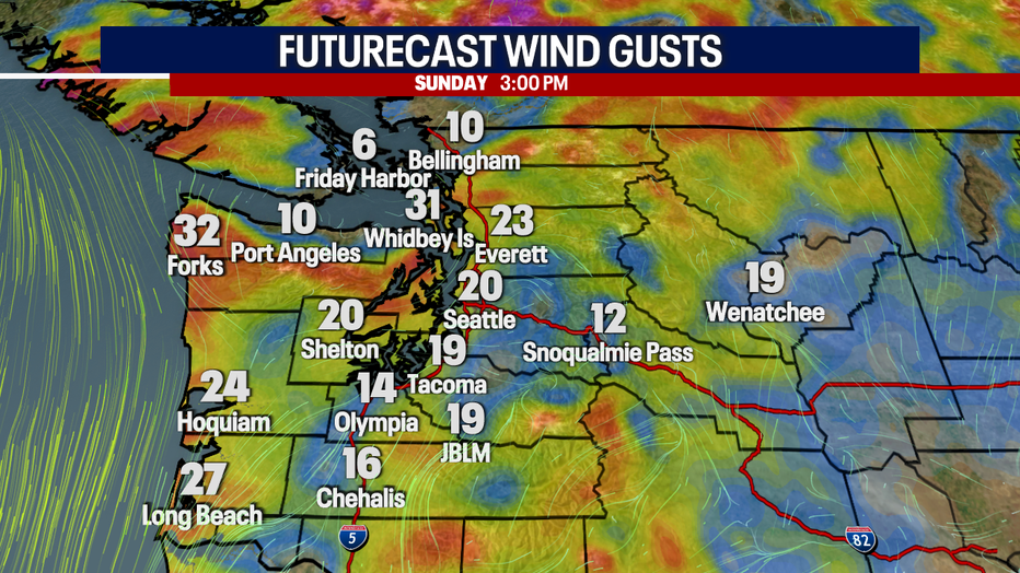 Breezy winds on Sunday evening.