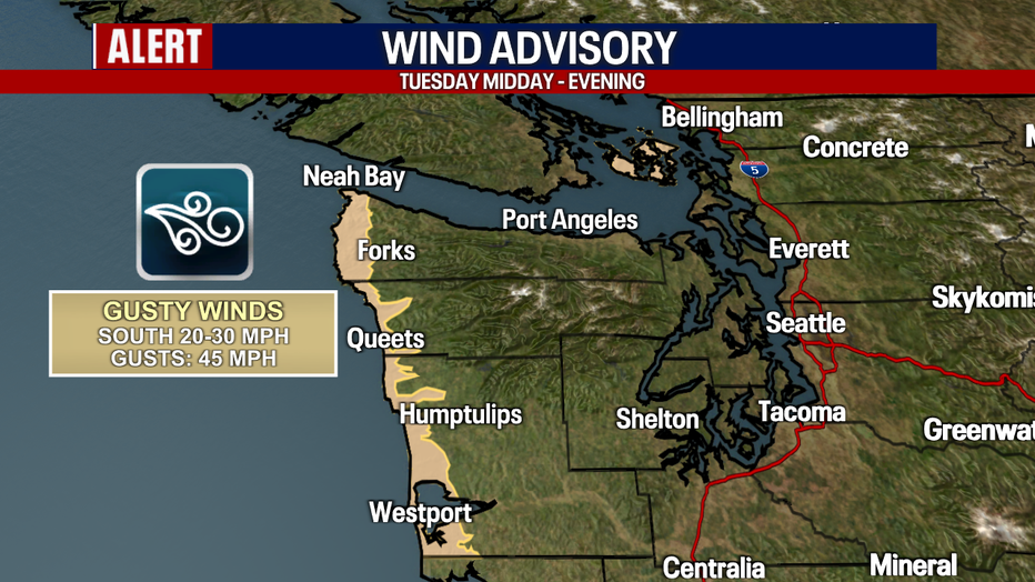 Wind advisory for the coastal locations today. 