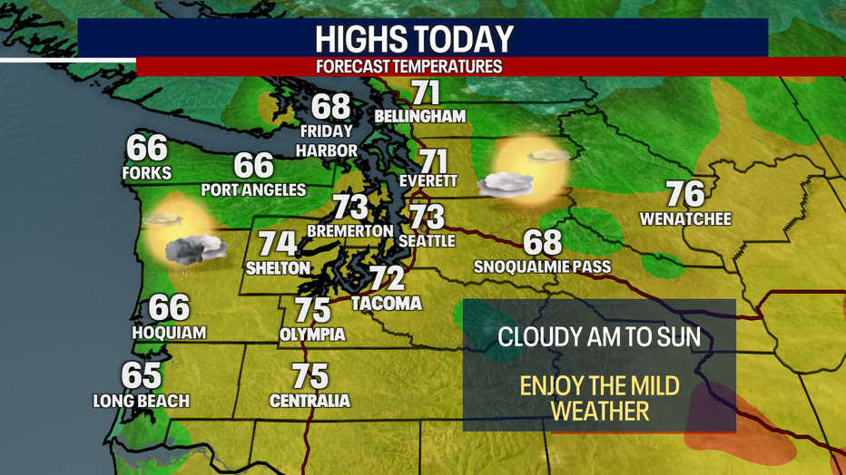 Warmer-than-normal weather is predicted in Seattle on Saturday.