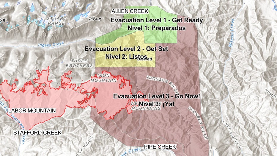 Labor Mountain Fire evacuation map