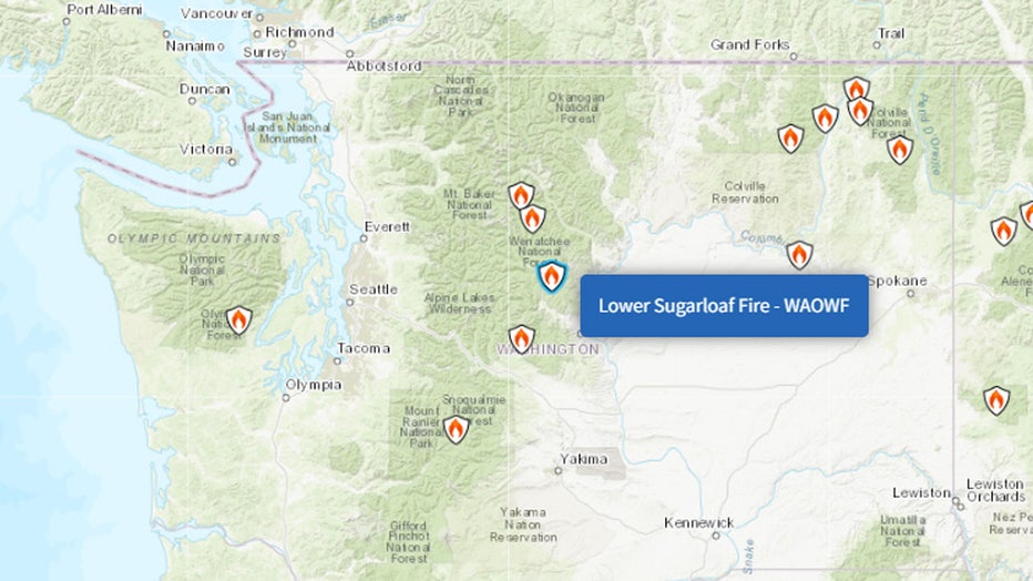 The Lower Sugarloaf Fire was first reported on Labor Day, and has since reached 6,223 acres and remains 0% contained, according to a September 4 update. Officials say the cause of the wildfire was a lightning strike. Smoke from the fire is currently visible in the communities of Plain, Leavenworth, Wenatchee and Entiat. There are 150 firefighting personnel working on the fire, which reportedly tripled in size in one shift. With forecasted 20 mph winds and high temperatures, crews are anticipating the fire to double in size in the next 24 hours.