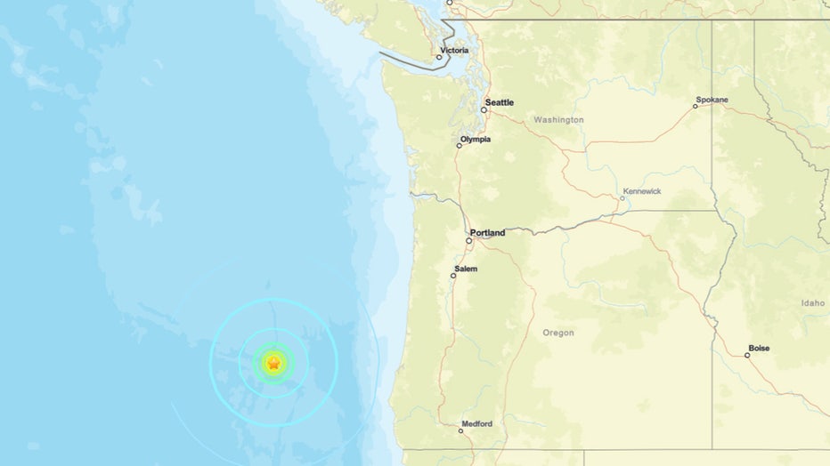 A 5.9-magnitude earthquake struck off the Oregon coast Thursday night, followed by two aftershocks early Friday. According to the U.S. Geological Survey, the initial quake struck at 11:45 p.m. about 143.5 miles west of Bandon, Oregon. The aftershocks, both measured at magnitude 3.0, occurred at 12:22 a.m. and 3:05 a.m. Concerns that an earthquake of this size might trigger a tsunami were eased after the National Weather Service Tsunami Alerts said one was not expected. As of 11:30 a.m., 24 people reported feeling the 5.9 quake and only a few reported feeling the 3.0 aftershocks, according to the USGS. Anyone who experienced shaking is encouraged to report it on the agency’s website. There were no immediate reports of damage or injuries. Geologists say damage typically does not occur unless an earthquake’s magnitude exceeds 4 or 5. This is a developing story. Check back for updates.
