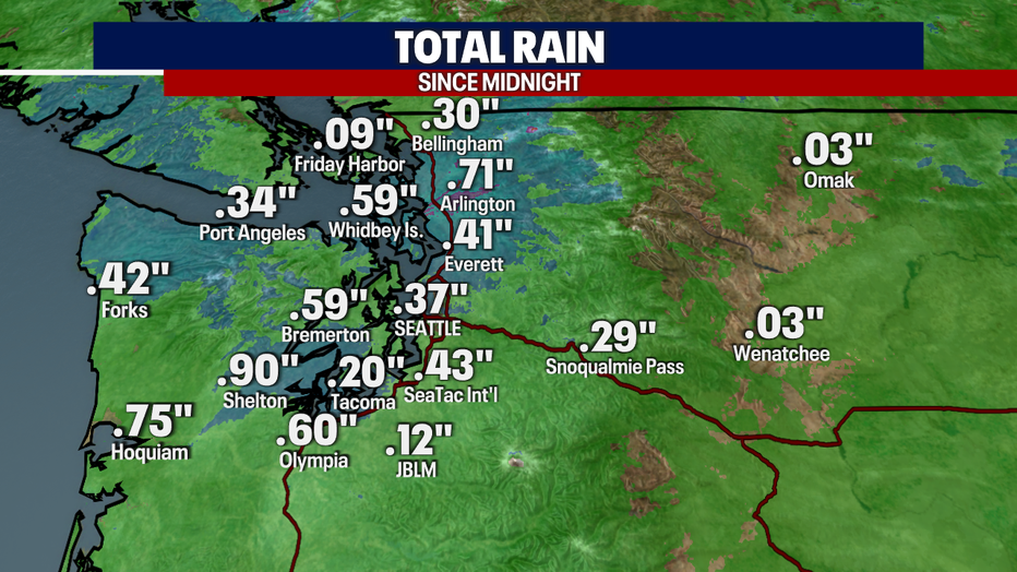 Rainfall totals around the region on Sunday. 