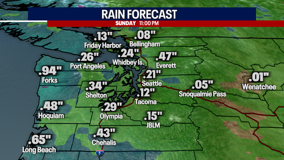 Estimated rainfall totals on Sunday. 