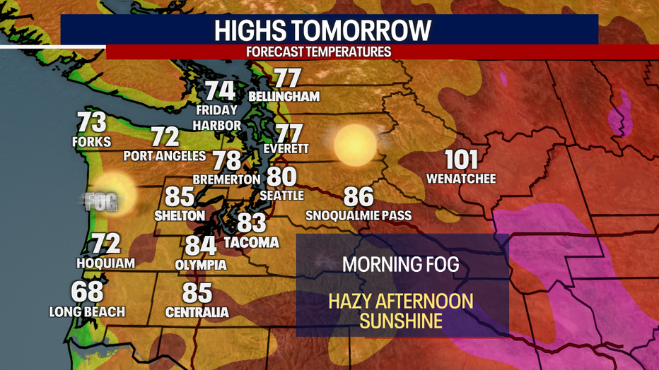 Forecast high temperatures for Tuesday.