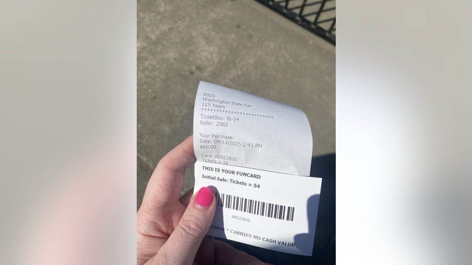 receipt for ride tickets at the washington state fair
