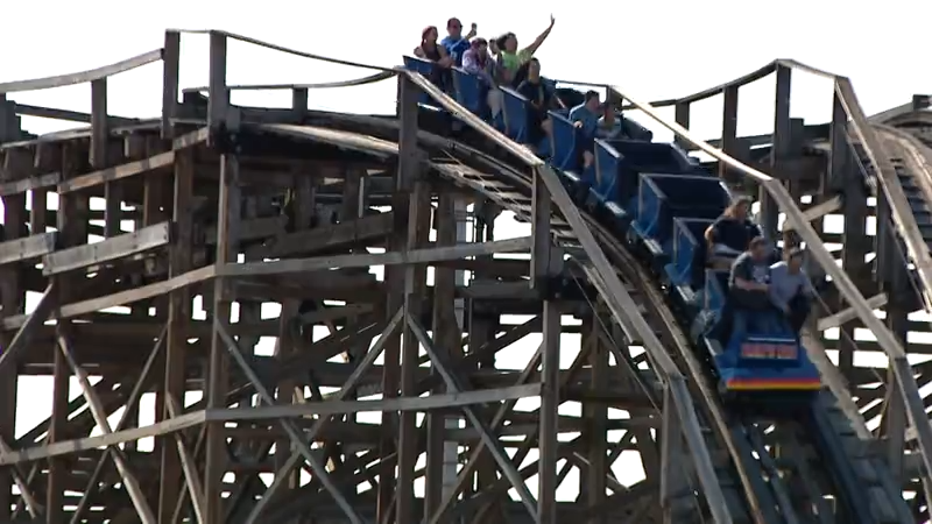 a wooden roller coaster