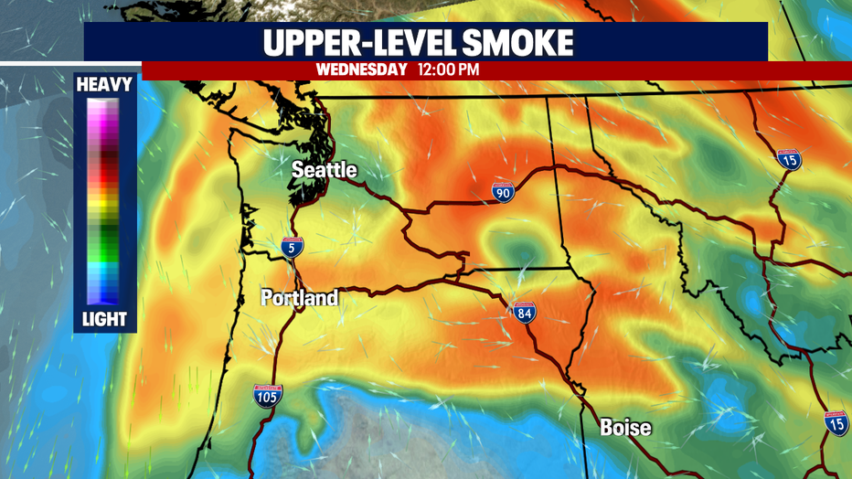 A map showing the upper level smoke forecast for the Pacific Northwest.