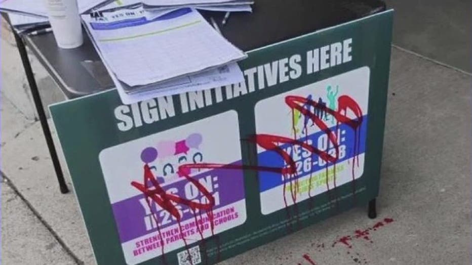 Let's Go Washington signature gatherers sign vandalized