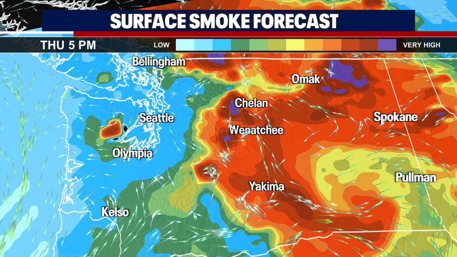 A map showing the forecasted surface smoke.