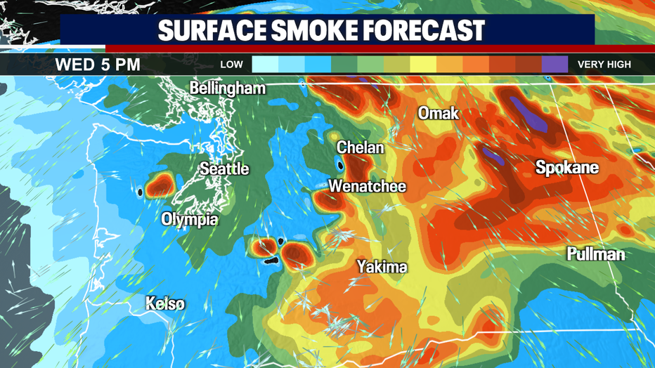 A map showing the forecasted surface smoke.
