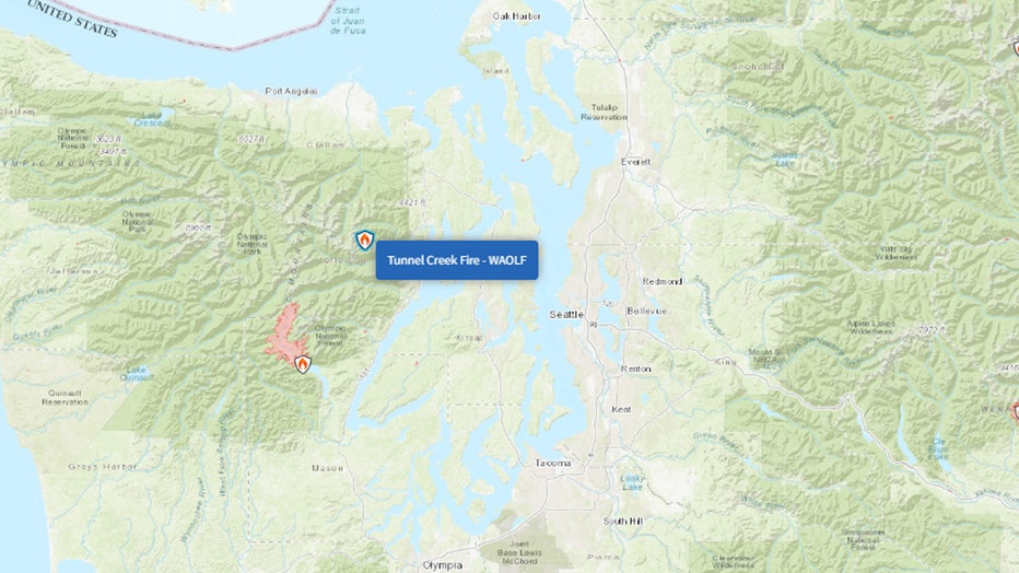 The Tunnel Creek fire is burning 515 acres in a remote area of the Buckhorn Wilderness in Olympic National Forest. Officials say this wildfire started because of a lightning strike on Sept. 6. The fire is roughly 10 miles west of Quilcene, Washington. According to InciWeb, the Tunnel Creek Fire was predominantly blanked by smoke preventing direct observations. Crews determined that the fire grew to the east using infrared heat mapping.