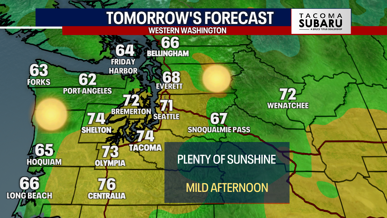 Seattle weather: Warm fall day with plenty of sunshine, highs in the 70s