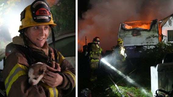 Firefighters rescue husky puppies after house fire in Monroe, WA