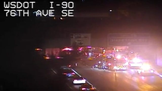 Crews extricate driver from car after crash on I-90 on Mercer Island, WA