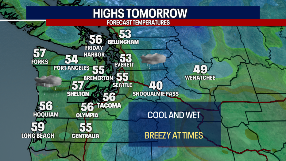 Forecast highs on Sunday afternoon.