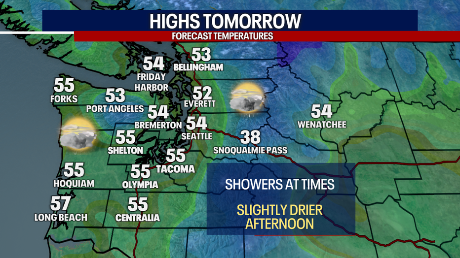 Forecast highs around Western Washington on Monday.