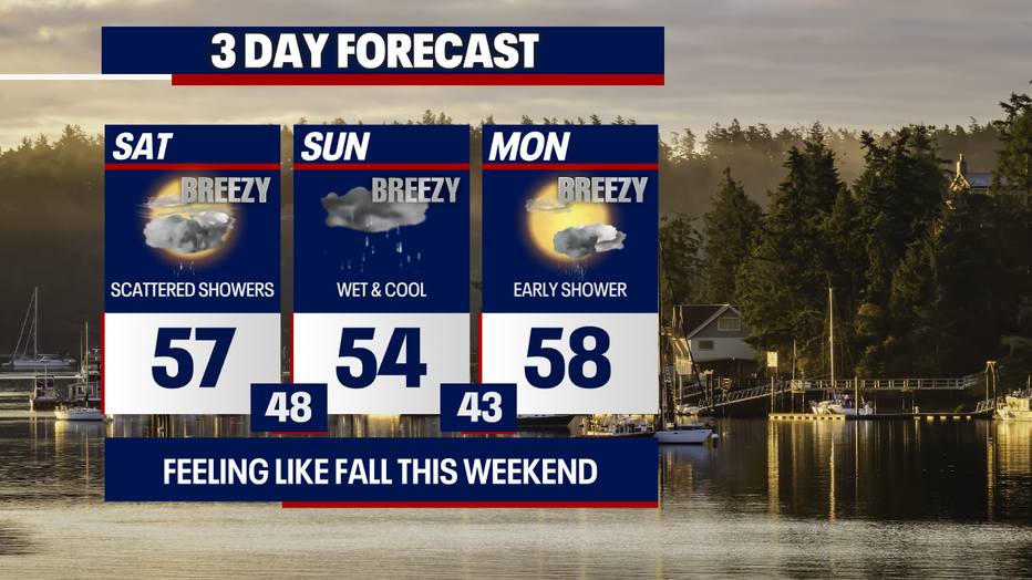 This weekend in Seattle will feature damp, breezy and mostly cloudy weather.