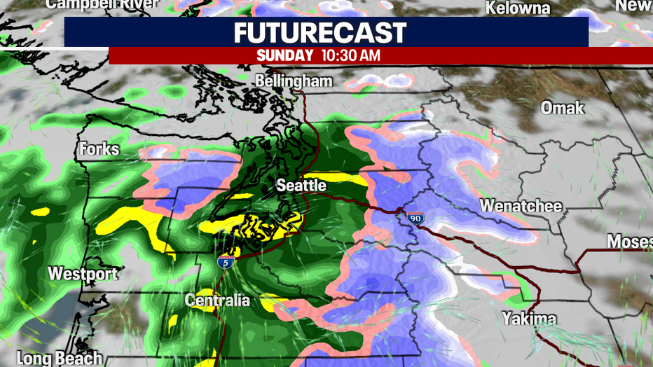 Futurecast rain and clouds Sunday morning. 