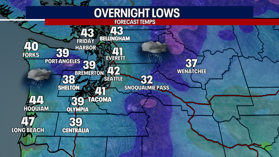 Forecast overnight lows around Western Washington.