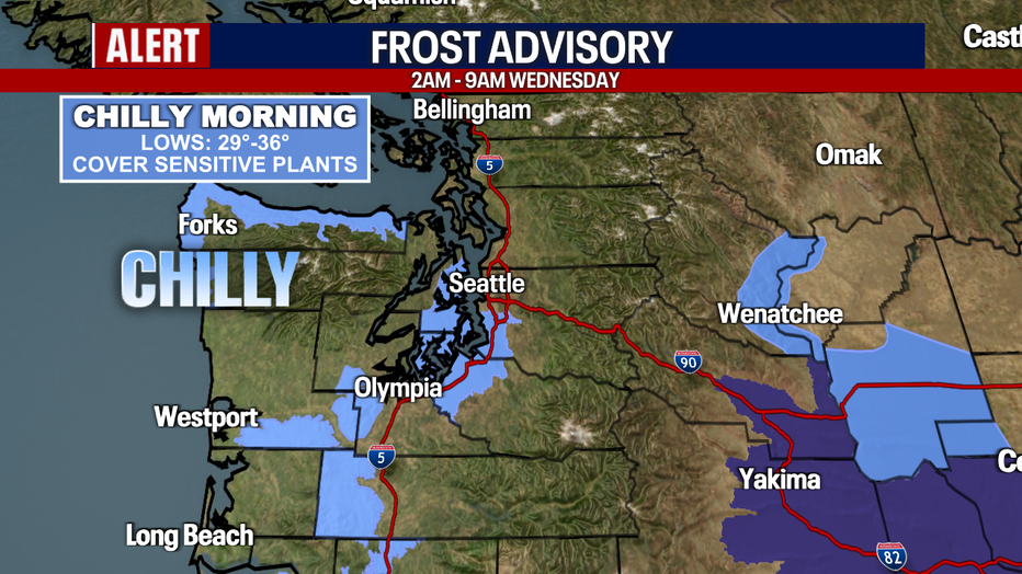 Frosty weather can be expected in parts of Puget Sound on Wednesday morning.