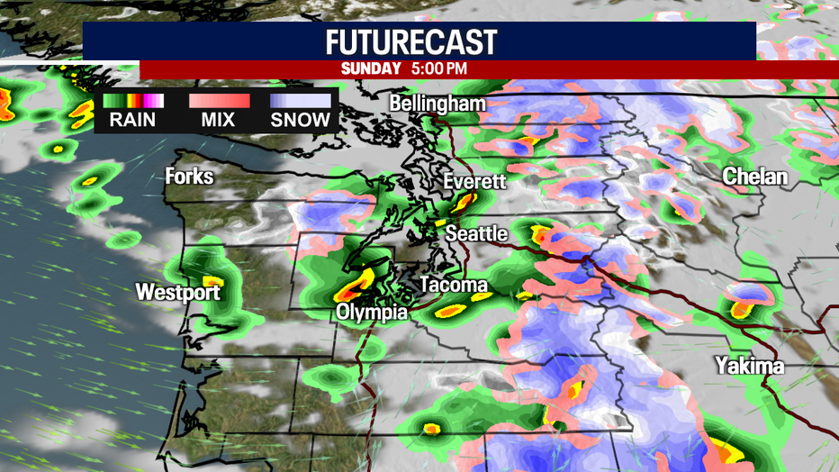 Buckle up for times of rainy weather in Seattle on Sunday.