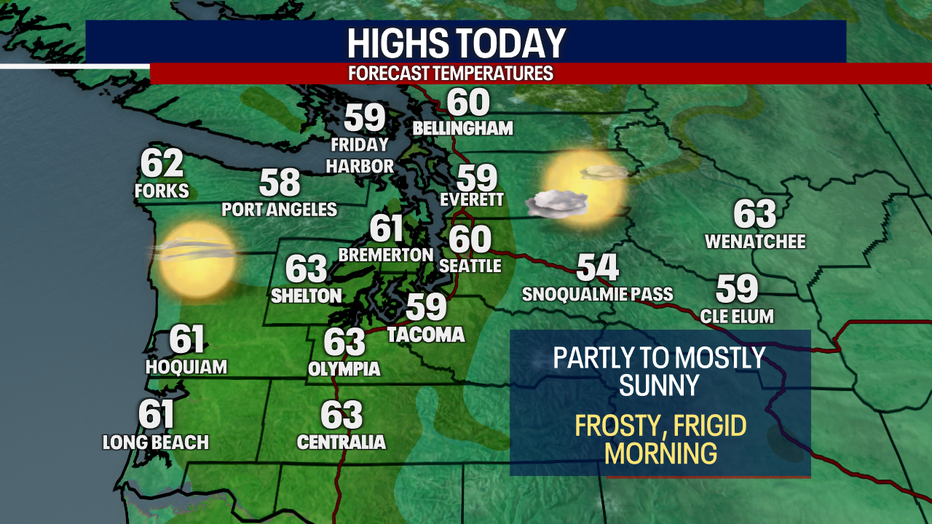 Chilly sunshine and dry weather are on tap for Seattle on Wednesday.